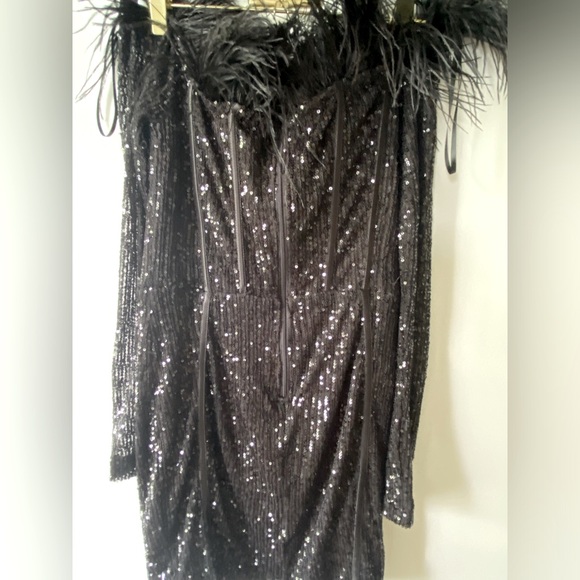 Fashion Nova Black Sequin Feather Mini Dress - Picture 2 of 5